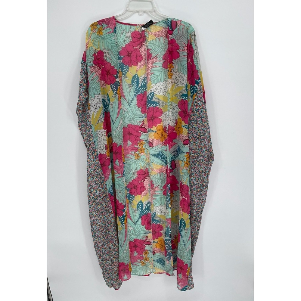 Lane Bryant Women's Multicolor Floral Mixed Print Cover Up Kimono Cardigan OS